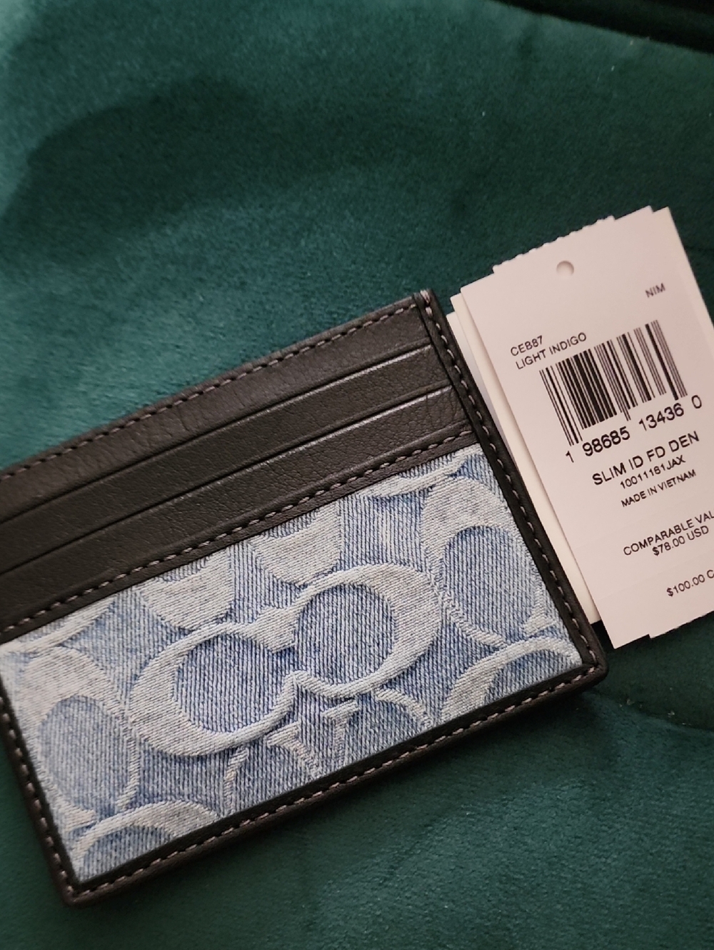 Coach Light Indigo Denim & Black Leather Slim Card Case